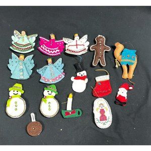 Christmas Ornaments Lot of 15 Snowman Angel Ginger Bread  Man Handmade